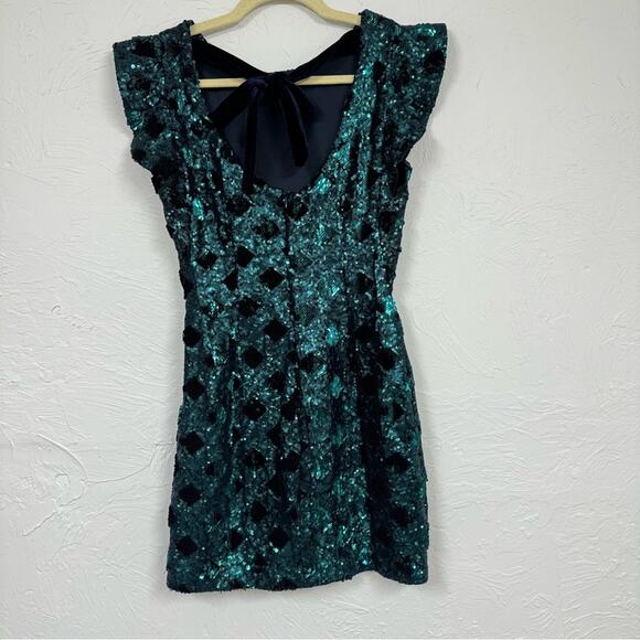 Zara Green Sequined Ruffled Sleeve Mini Dress Blogger Favorite XS - Picture 10 of 11